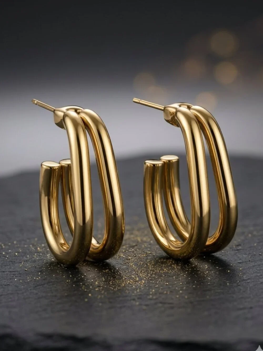 Minimalist 18K Gold Plated SS Double C Hoop Earrings 1